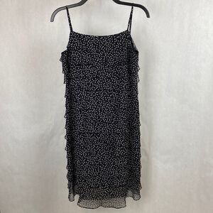Talbots Pure Silk Layer Ruffle Dress 4 Petite 4P Black Dots Spaghetti Straps